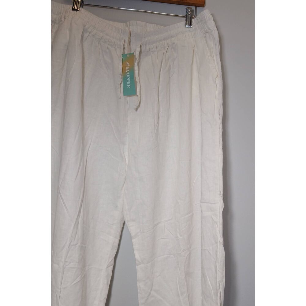Ecupper womens xl linen cotton white pants Hi Rise Wide Leg cropped - Picture 4 of 10